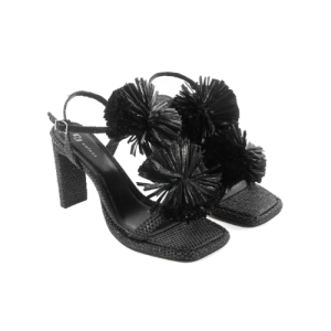 Sandália Preta Salto Alto Pompom Colcci